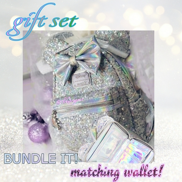 NWT SILVER SEQUIN HOLGRAPHIC METALLIC RAINBOW LIMITED DISNEY LOUNGEFLY BACKPACK - Picture 7 of 16